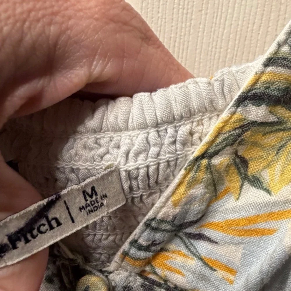 Abercrombie & Fitch Tropical Floral Button Front Smocked Maxi Dress Yellow Blue